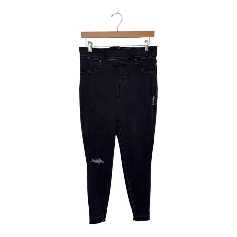 SPANX | Black Skinny Jeans Legging Pull On Stretchy Raw Hem L - Picture 1 of 9